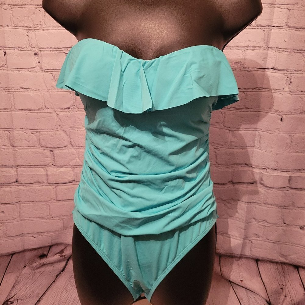 BLEU BY ROD BEATTIE Shirred Ruffle Bandeau MIO One-Piece Swimsuit
